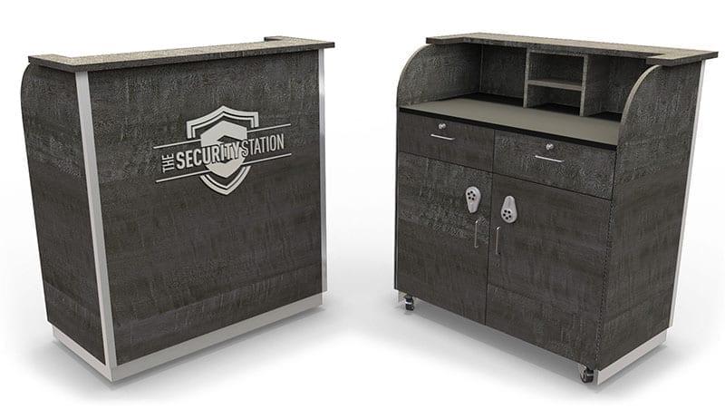 Security Desk Custom Wood - Charcoal Eucalyptus laminate
